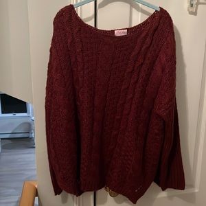 Beautiful, crocheted, maroon chunky knit sweater
